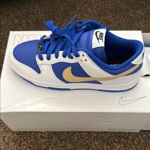 NIB Nike White and Blue Sneakers with Gold Accents